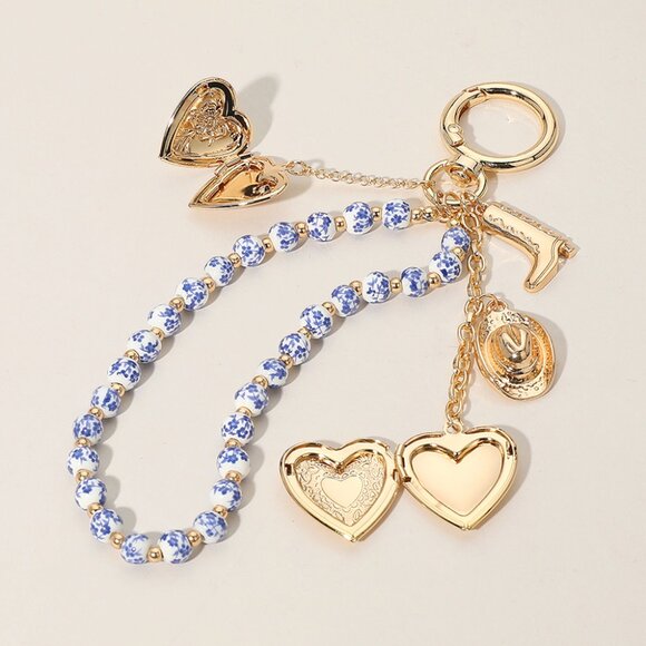 Ceramic Bead Dutch Floral Western Gold Charms Lockets Clip-On Bag Charms - Picture 6 of 9